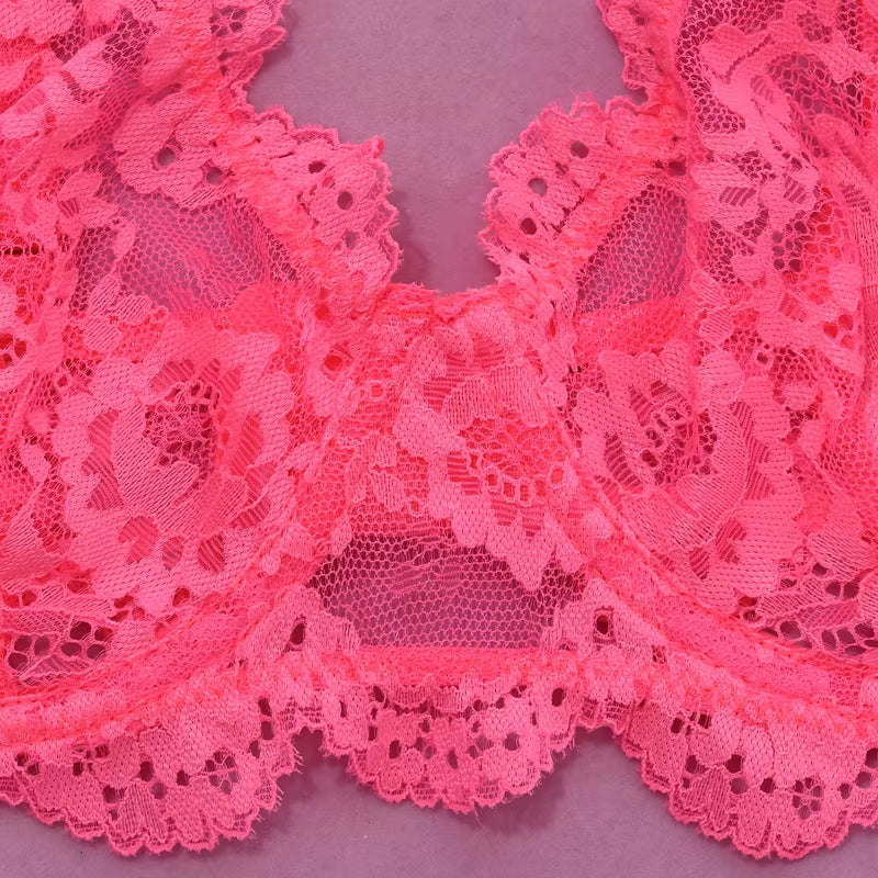 Elegant 3D Embroidered Lace Lingerie for Mature Women with Medium Control and Tassel Hollow Design