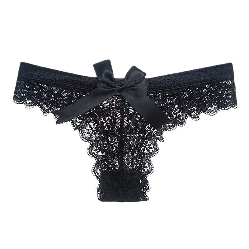 Customizable Wholesale Sexy Lingerie Ladies Lace Transparent Bow Panties High Quality Briefs Thong