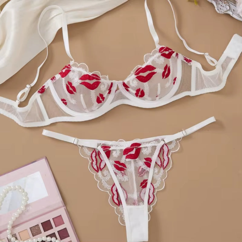 Elegant Bridal Nightwear Set: Two-Piece Women's Sheer Embroidered Lingerie