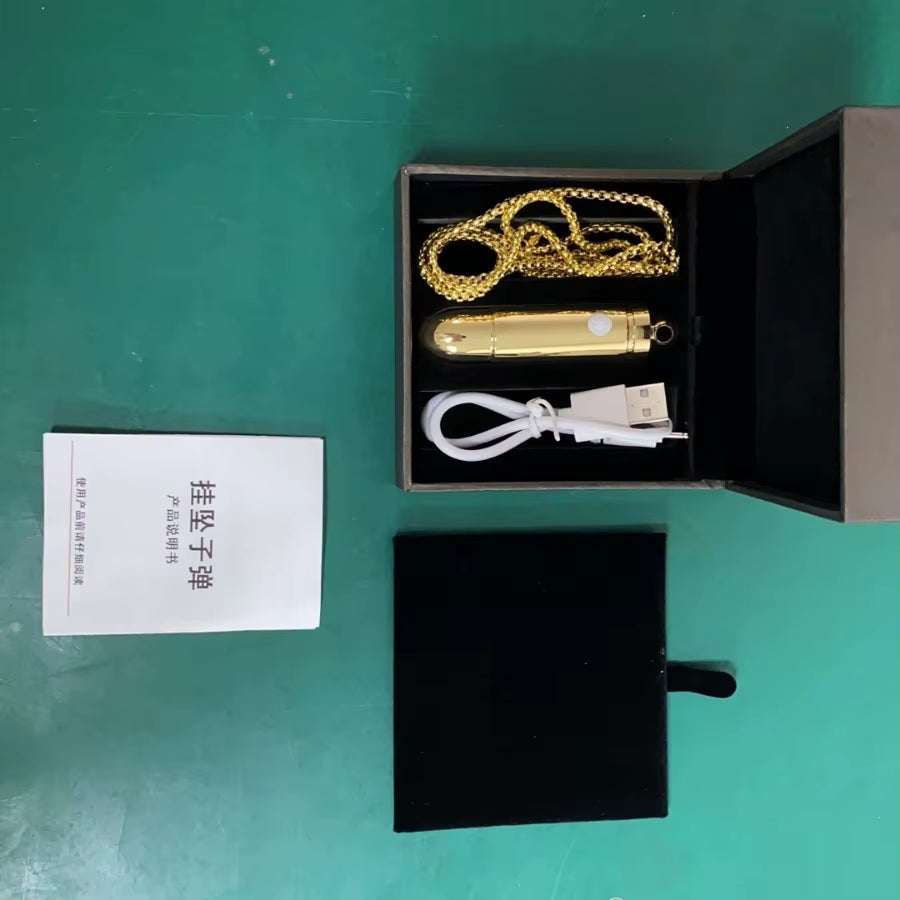 Golden Bullet Vibrator with String Dildo Face Massager Necklace Packaging Gift Mini Secret Sex Toy for Lady Luxury 