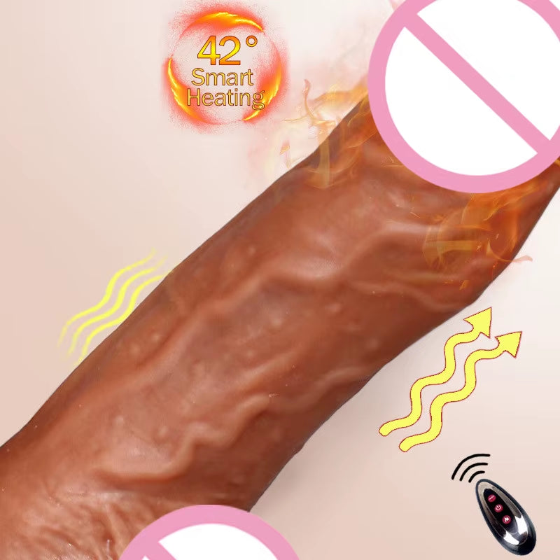 Remote Sex Toy Heating Swing Realistic Liquid Silicone Telescopic Thrusting Dildo Vibrator