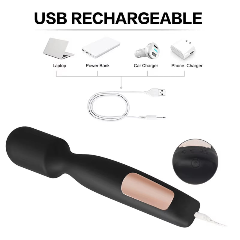 Rechargeable Soft Silicone G Spot Vaginal Stimulation Magic AV Massage Stick Vibrator Wand Sex Toys