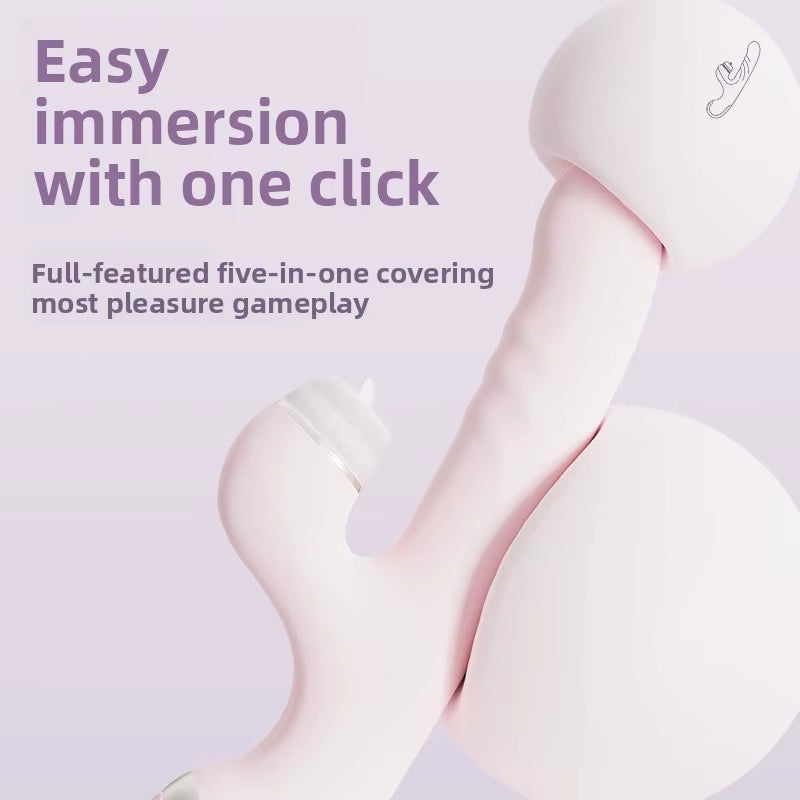 Three-In-One USB Powered Vibrator Telescopic Dildo & Instant Tide Female Sex Toy Massage Stick