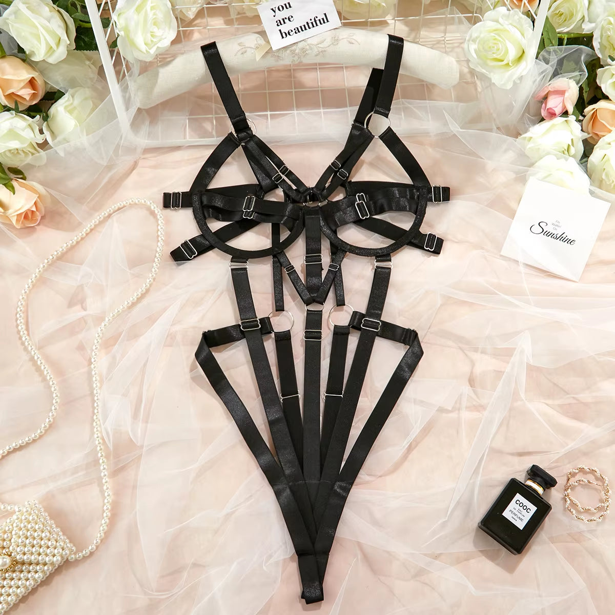 New Arrival Hot Lingerie Bodysuits Woven Tape Steel Ring Patchwork Backless Sexy Mature Women Lingerie 2025