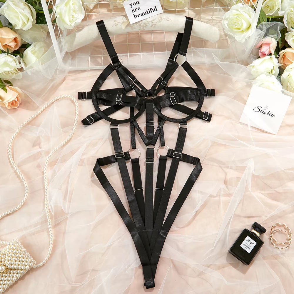 New Arrival Hot Lingerie Bodysuits Woven Tape Steel Ring Patchwork Backless Sexy Mature Women Lingerie 2025