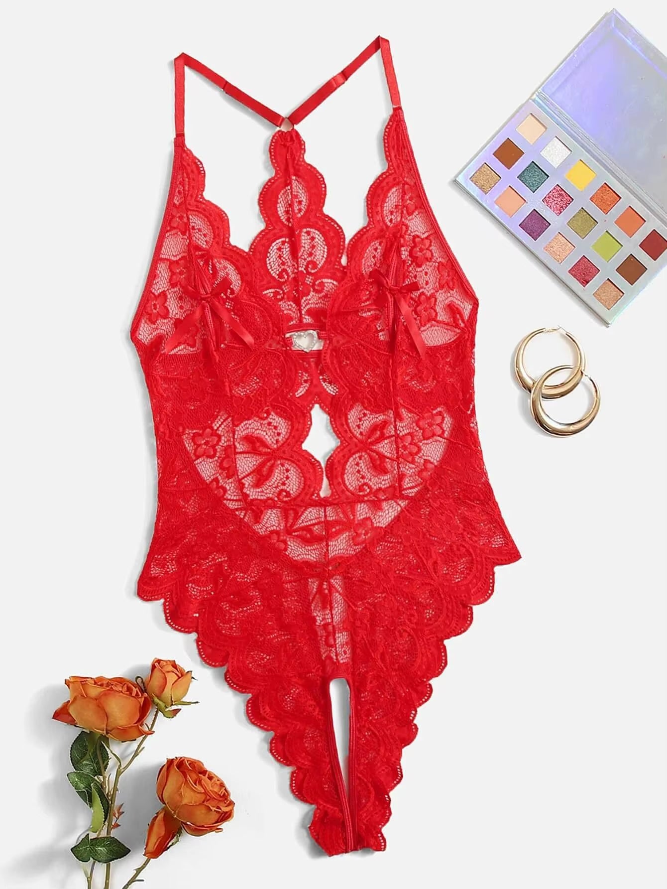 Sexy Women'S Transparent Perspective Open Crotch Underwear Floral Lace Passionate Temptation Jumpsuit Women'S Clothing