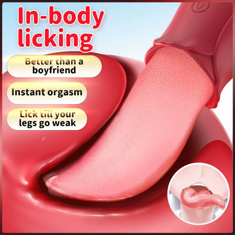 Mini Hot Rose Vibrator Realistic Tongue Licking Vibrator Adult Sex Toy for Women Clitoris Nipple Massager 