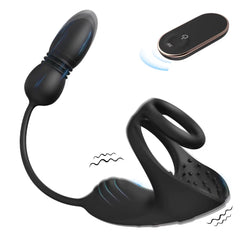 Double Ring Locking & Vibration Remote Control Telescopic Insertion Prostate Massage for Couples Anal Cock Ring