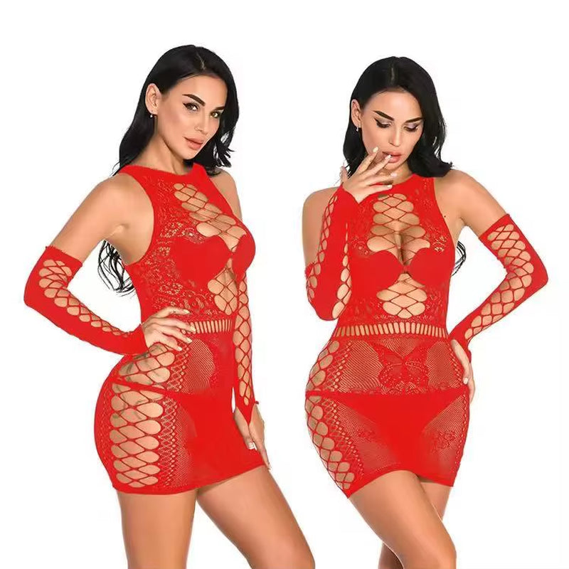 Wholesale Women's Black Transparent Lace Sheer Lingerie with Hollow Out Design