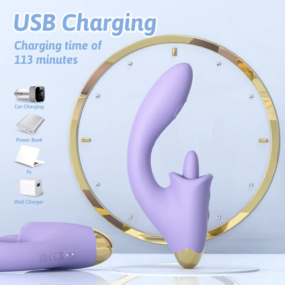G-Spot USB Powered Tongue Licking Vibrator Dildo for Massage Dildo Vibrator with Comfortable Design