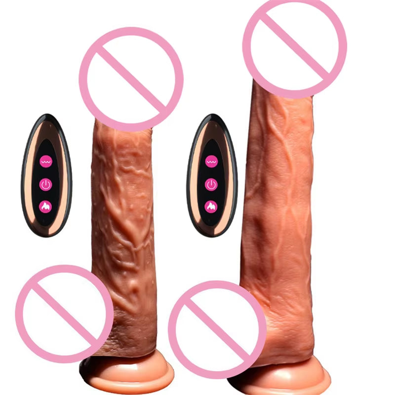 Remote Sex Toy Heating Swing Realistic Liquid Silicone Telescopic Thrusting Dildo Vibrator