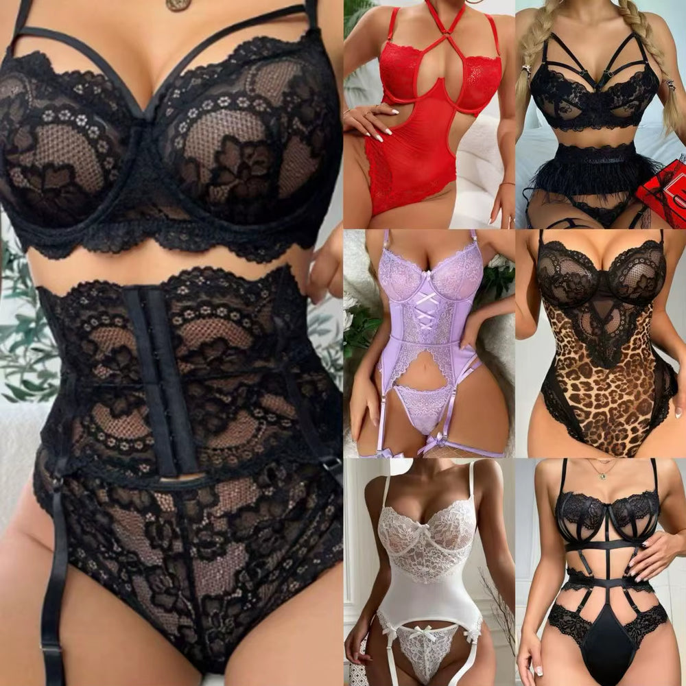 Hot Sexy Girl Women Lace Sheer Bra Underwear Halter Tops Adjustable Mixed Lingerie for Women Bales Stock