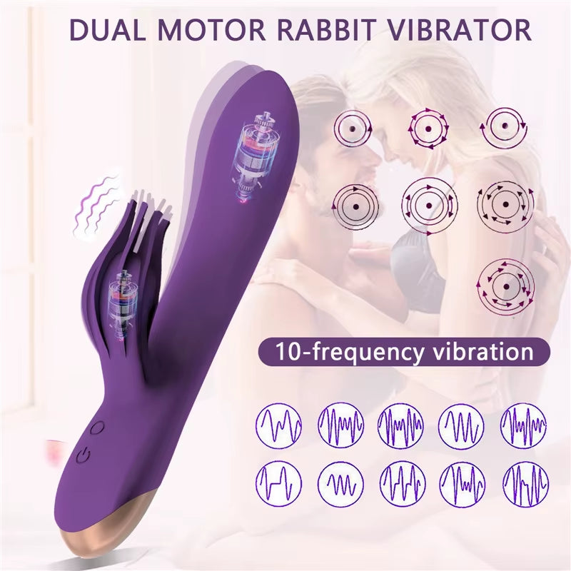 Usb Dual Motor 10 Speed Clitoris Vibrating Octopus Rotating Head Pink Vibrador Massager G-Spot Rabbit Dildo Vibrator for Women