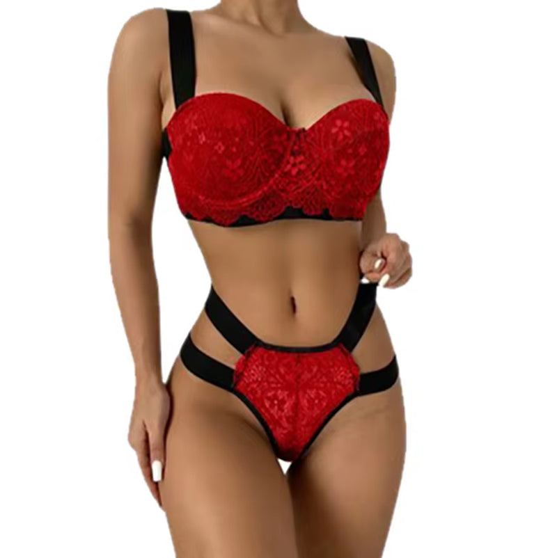 Momesh Women'S Luxury Polyester Lace Lingerie Wholesale Bra and Thongs Two Piece Set Sexy with Medium Control