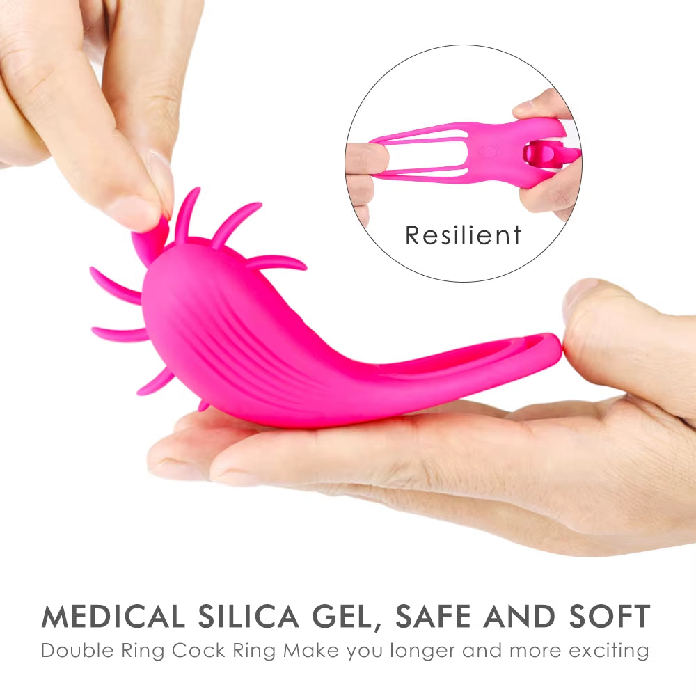 Rotating Vibration Magic Tongue Lock Ring for Couples Sexual Pleasure Masturbation Clitoral Stimulation