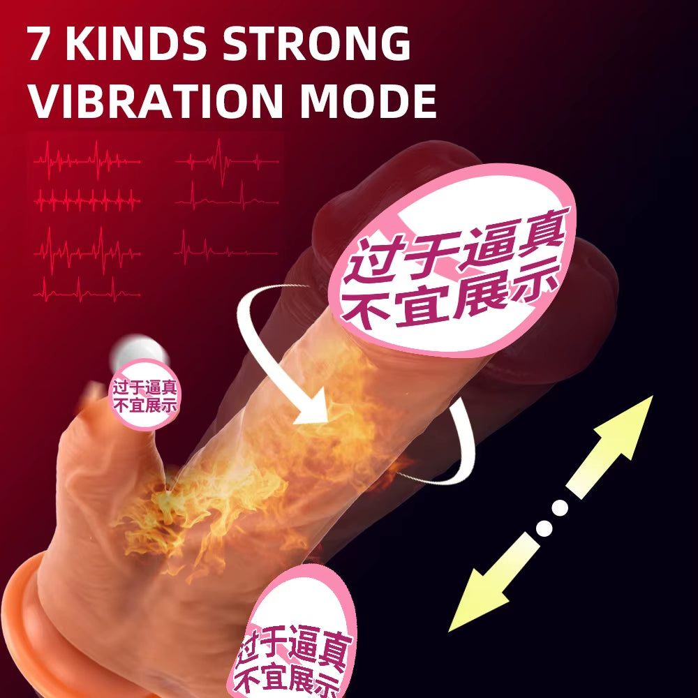 Flexible Heating Penis Realistic Huge Dildo Remote Control Tongue Licking Telescopic Rotating Vibrating Dildo for Women