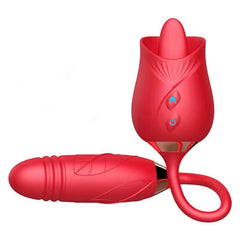 Rose Toy with Thrusting Dildo Clit Sucking Flower Rose Shape Tongue Rose with Extension Silicone Dildo Vibrator Sex Toy
