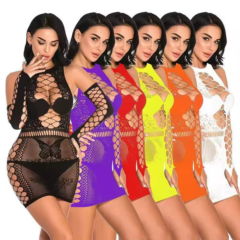 Wholesale Women's Black Transparent Lace Sheer Lingerie with Hollow Out Design