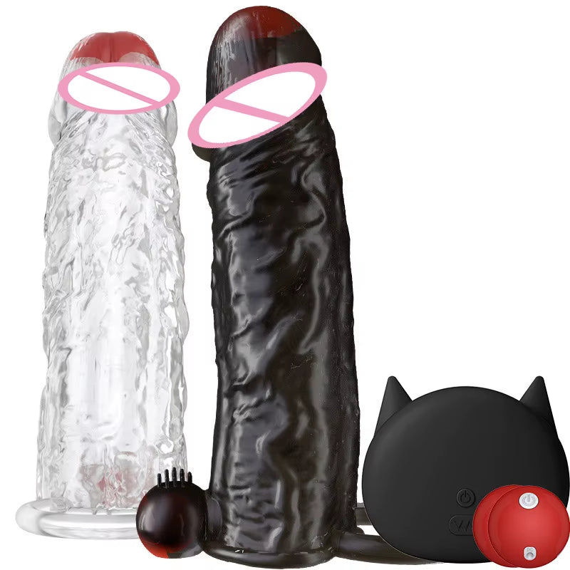 Silicone 10 Speeds Remote Vibrating Cock Sleeve Ring Enlargement Penis Reusable Dildo Condom Vibrator Sex Toy for Men Women