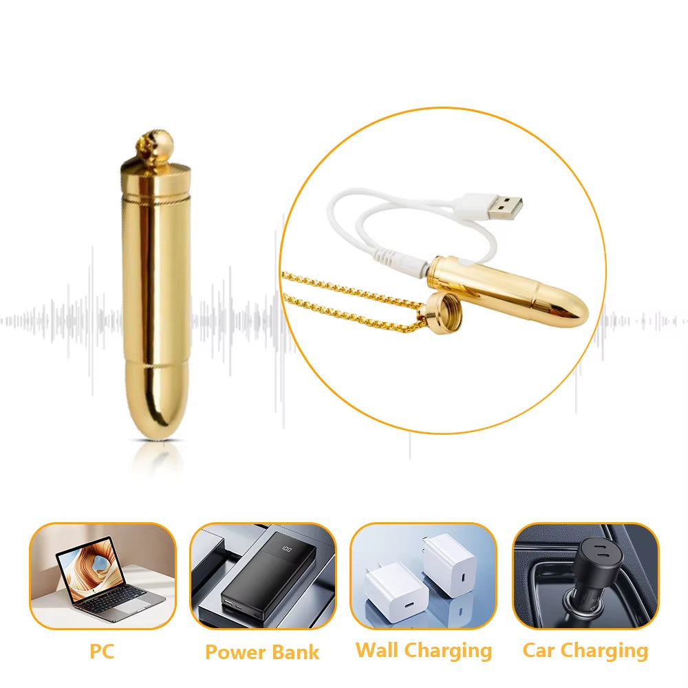 Golden Bullet Vibrator with String Dildo Face Massager Necklace Packaging Gift Mini Secret Sex Toy for Lady Luxury 