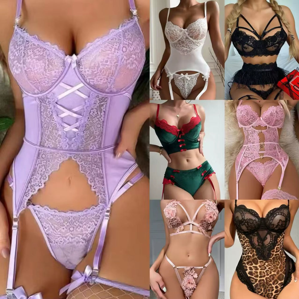 Hot Sexy Girl Women Lace Sheer Bra Underwear Halter Tops Adjustable Mixed Lingerie for Women Bales Stock