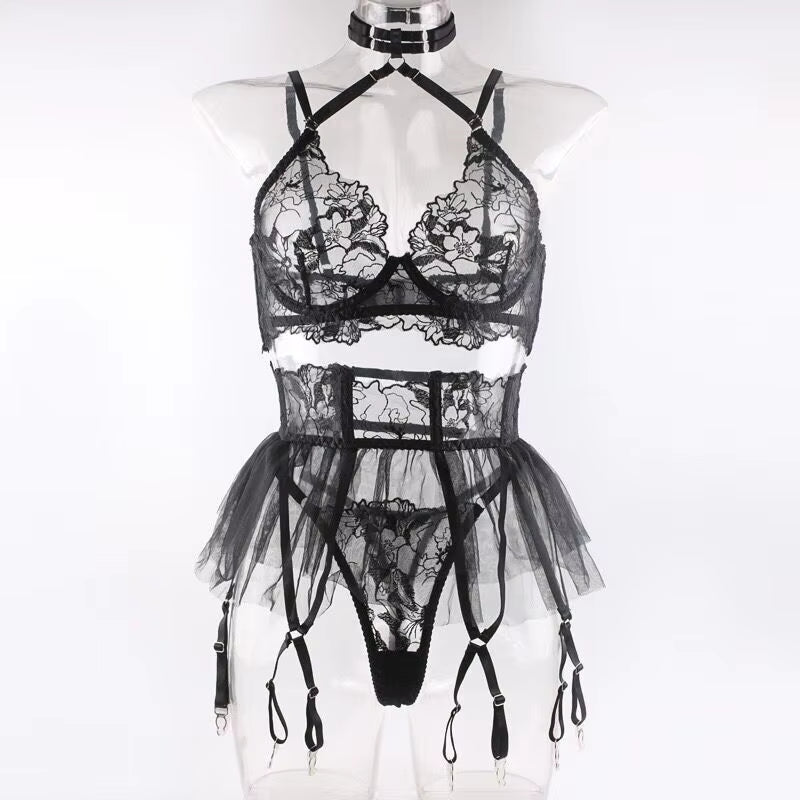 Factory Outlet Mesh Sheer Valentines Lingerie Sexy Embroidered Sexy Skirt Lingerie Women High Quality Ladies Sexy Underwear Sets