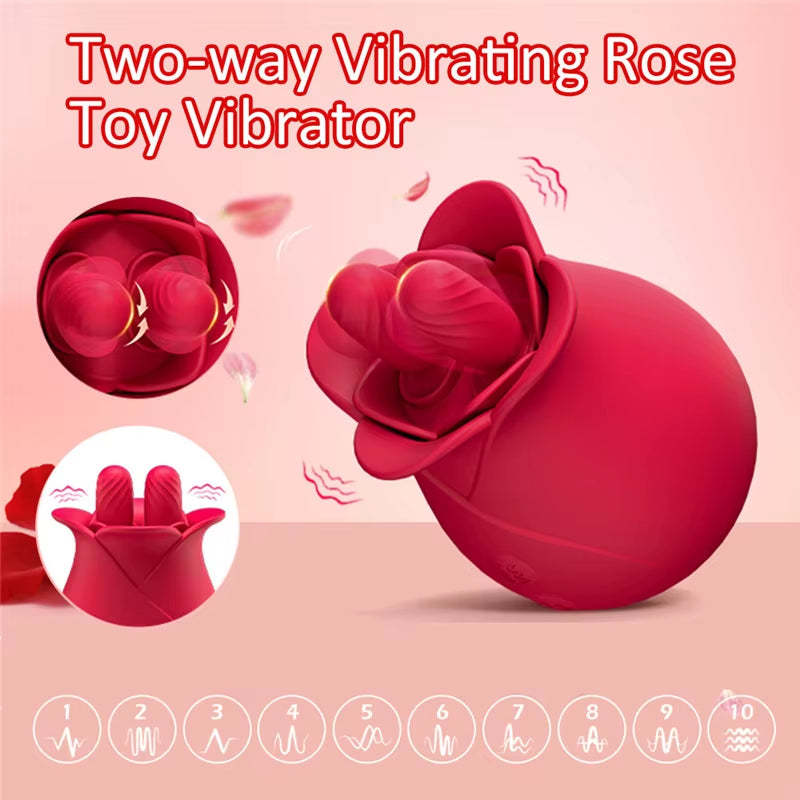 Red Flower Petal Shaped Womens Massage Clitoral Double Tongue Rose Vibrator