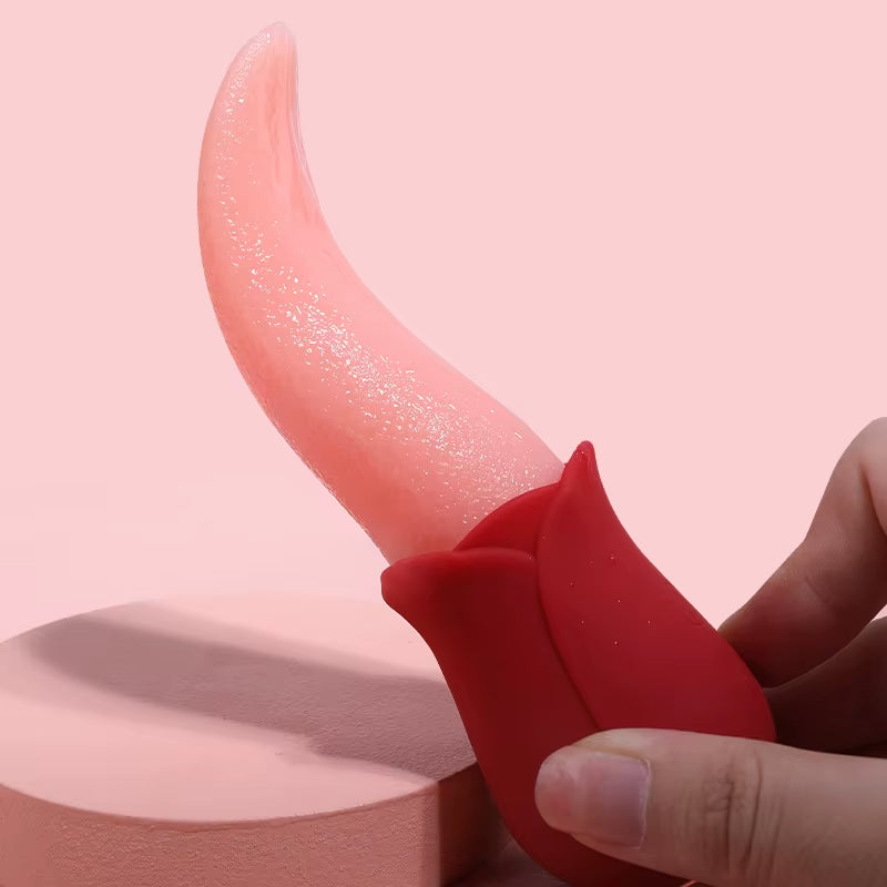 Mini Hot Rose Vibrator Realistic Tongue Licking Vibrator Adult Sex Toy for Women Clitoris Nipple Massager 