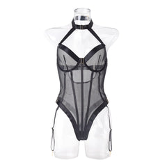 Elegant Women's Lace Lingerie Set with Mesh Nighty and Garter for Special Occasions