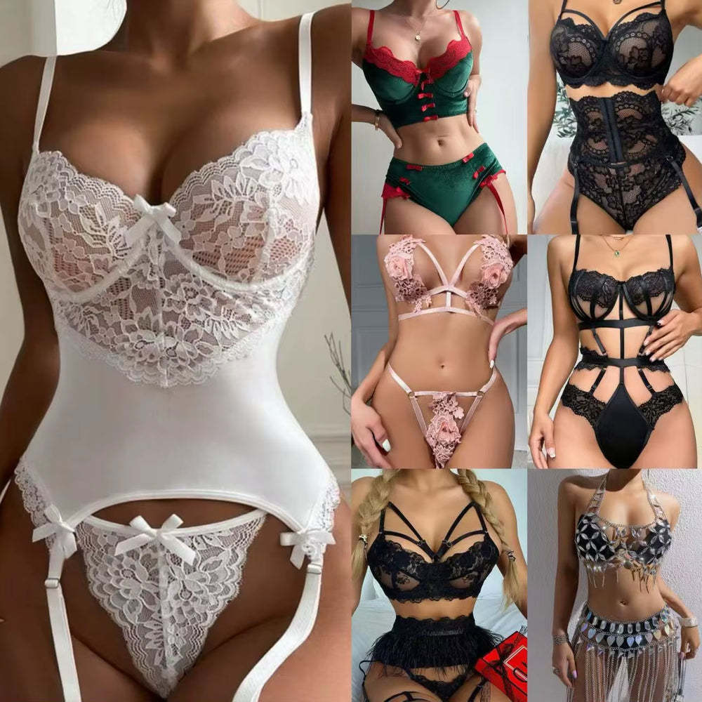 Hot Sexy Girl Women Lace Sheer Bra Underwear Halter Tops Adjustable Mixed Lingerie for Women Bales Stock