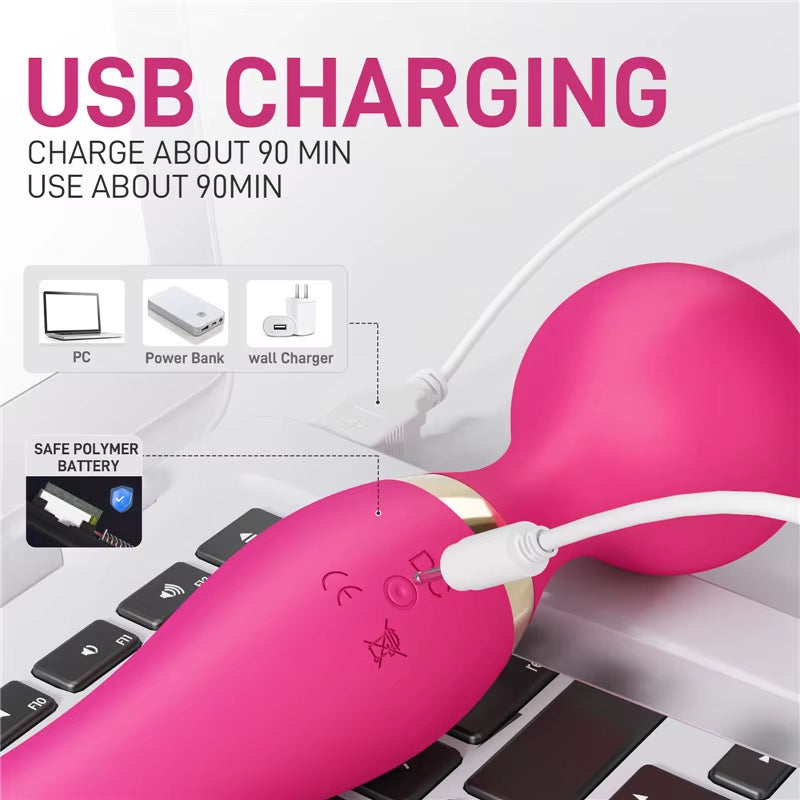 Magic Dual Head Motor Double-Ended Dildo Vibrating Vibrator Multi Speed Lesbian Japanese Body Massage Wand Vibrator Masturbation