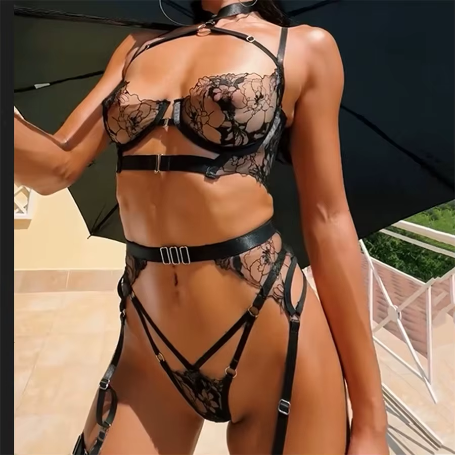 Lady Embroidery Temptation Gathering Intimates Embroidery Sexy White Underwear Transparent Black Mature Lingerie