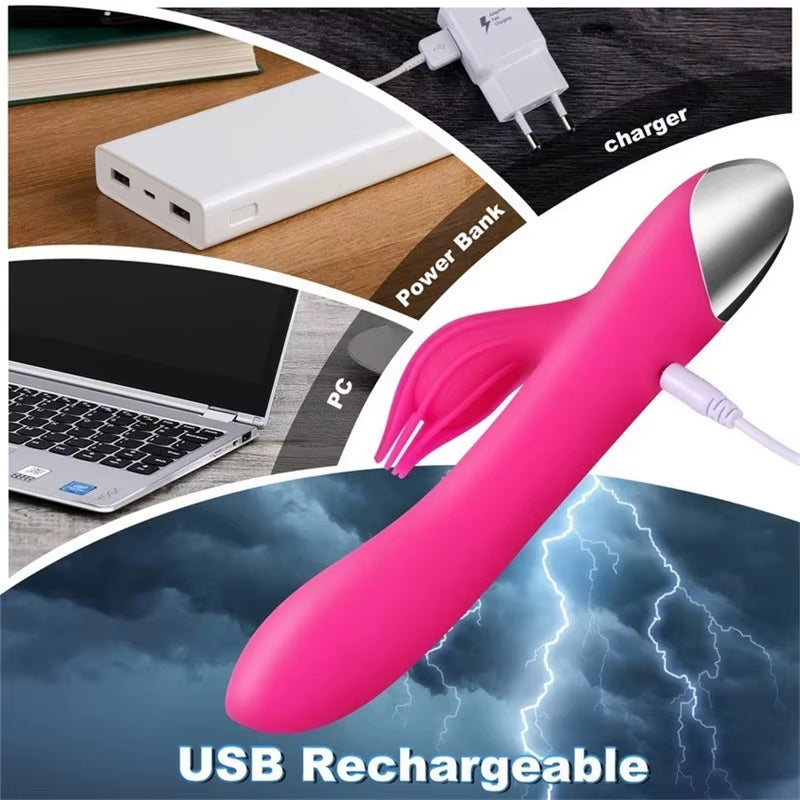 Usb Dual Motor 10 Speed Clitoris Vibrating Octopus Rotating Head Pink Vibrador Massager G-Spot Rabbit Dildo Vibrator for Women