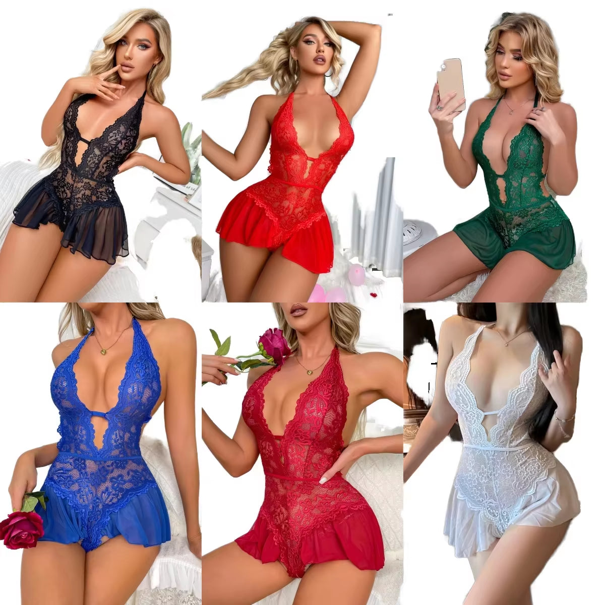 Elegant Plus Size Deep V-Neck Bodysuit with Ruffles and Lace for Women - Sensual Fashion Show Lingerie