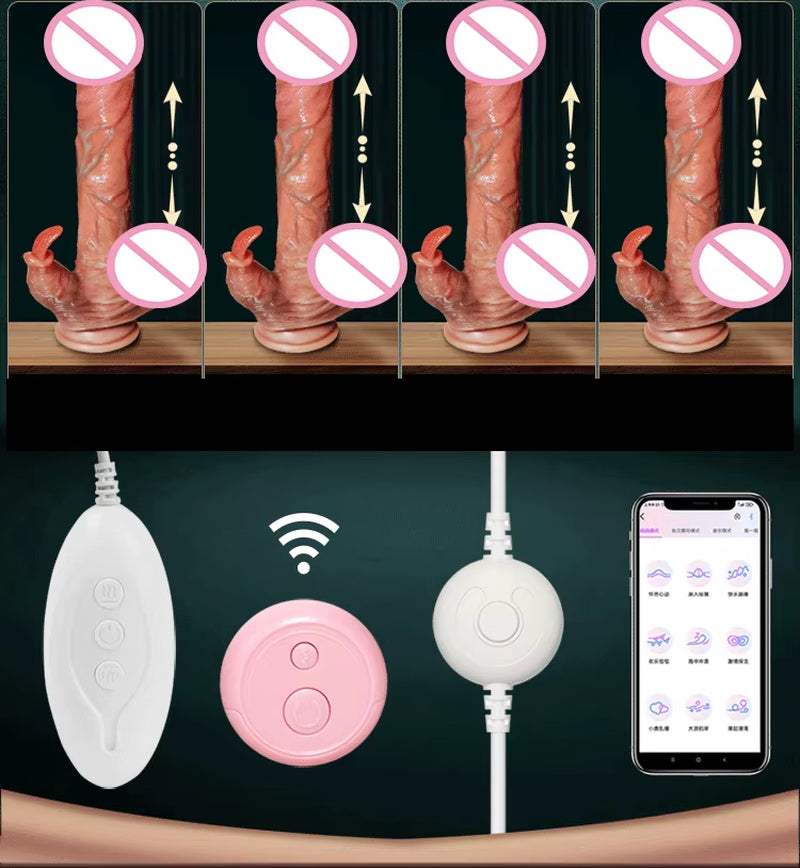 Rechargeable Vibrator Dildo 7 Modes Vibrating Telescopic Remote Control Heating Realistic Dildo with Licking Tongue for Women