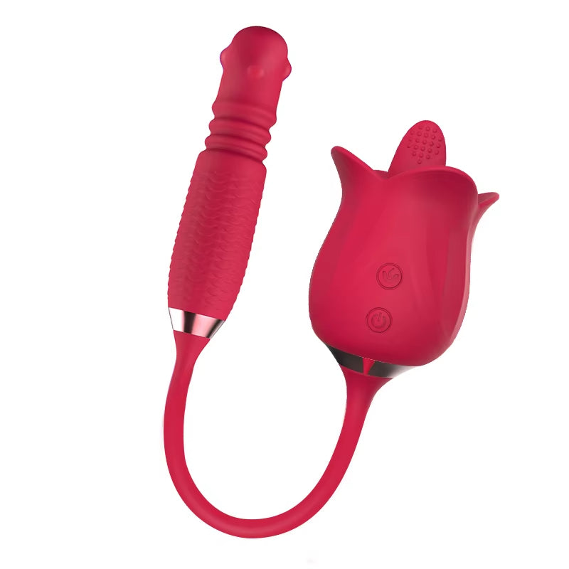 New Rose Vibrator with Tongue Licking and Bead Rotating Thrusting Dildo Masturbator for Female Vibrating Vaginas G-Spot Massage