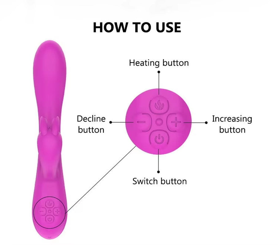 Rechargeable Dual Motor Heating Function Rabbit Ears Female Masturbation Clitoral Stimulation Rabbit Vibrator G-Spot Dildo