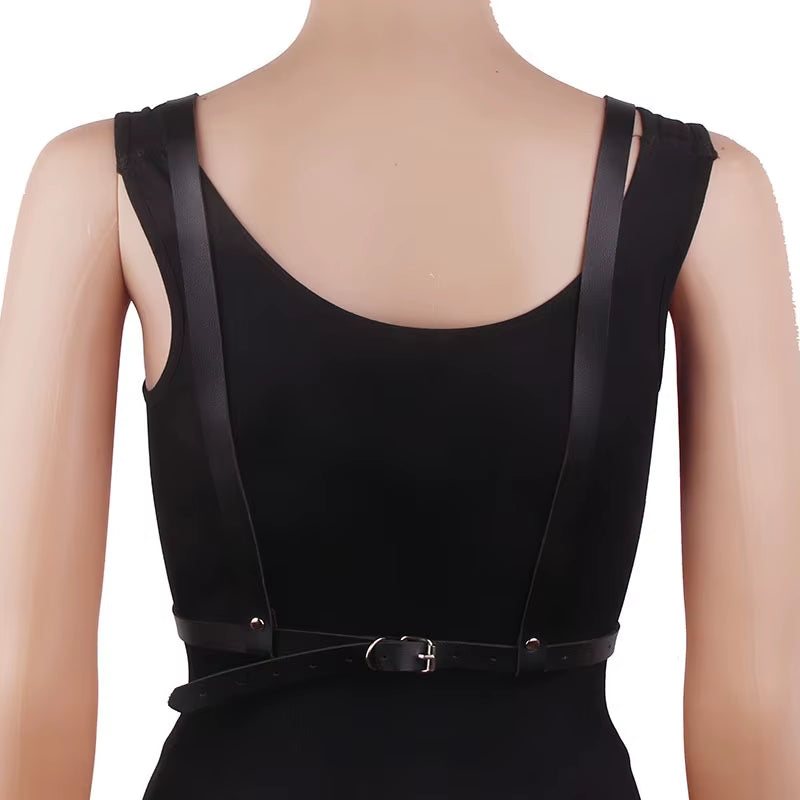Seksfun Women's Adjustable PU Leather Chest Harness - Punk Goth Bondage Lingerie with Bra and Fetish Design