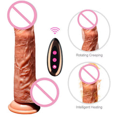 Remote Sex Toy Heating Swing Realistic Liquid Silicone Telescopic Thrusting Dildo Vibrator
