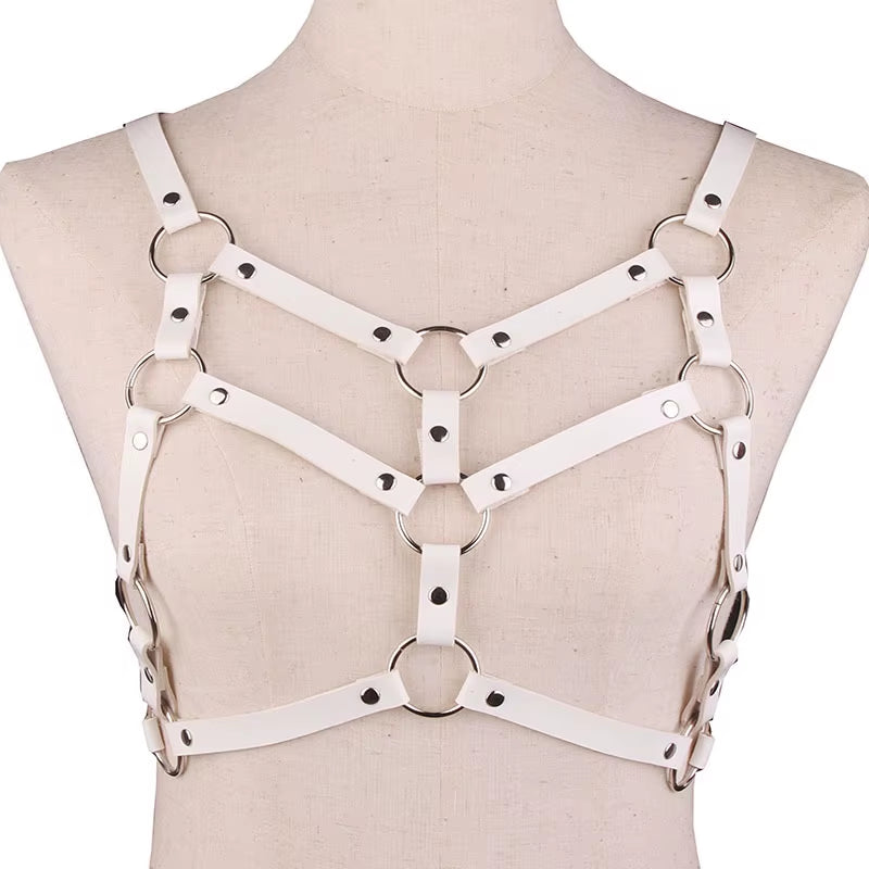 Seksfun Women's Adjustable PU Leather Chest Harness - Punk Goth Bondage Lingerie with Bra and Fetish Design