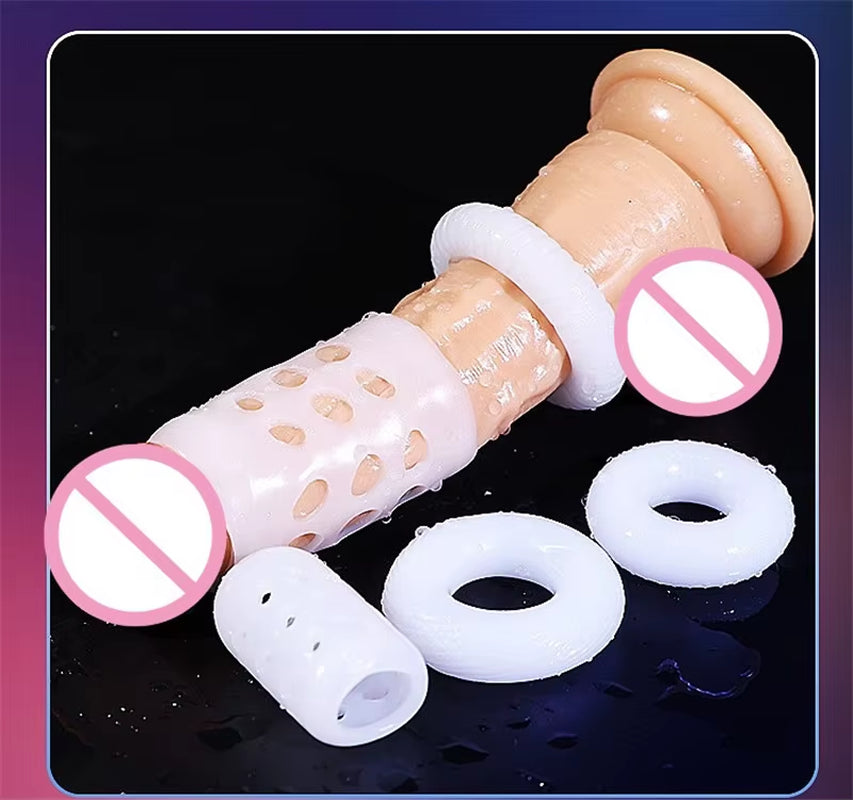 Soft Silicone Reusable Breathable Cock Ring Set Lock Sperm Foreskin Correction Resistance Ring