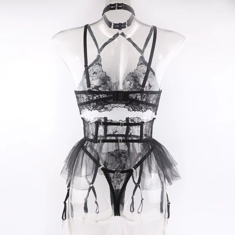 Factory Outlet Mesh Sheer Valentines Lingerie Sexy Embroidered Sexy Skirt Lingerie Women High Quality Ladies Sexy Underwear Sets