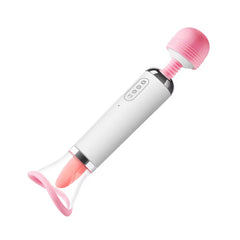 Rechargeable Big Head Fairy Wand Body Massager Heating G Spot Clitoris Stimulator Tongue Licking Sucking Vibrator for Woman