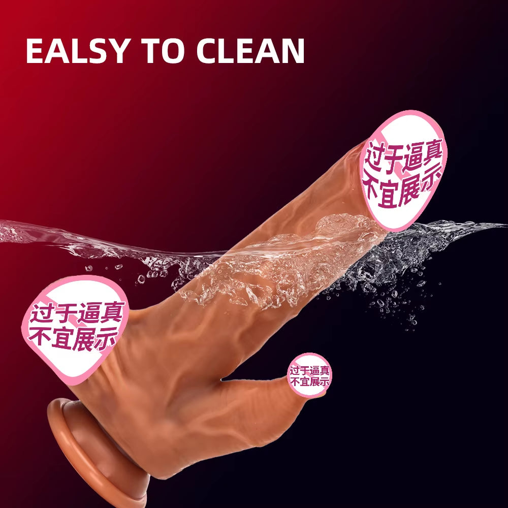 Flexible Heating Penis Realistic Huge Dildo Remote Control Tongue Licking Telescopic Rotating Vibrating Dildo for Women