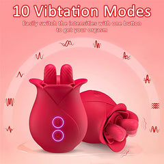 Red Flower Petal Shaped Womens Massage Clitoral Double Tongue Rose Vibrator