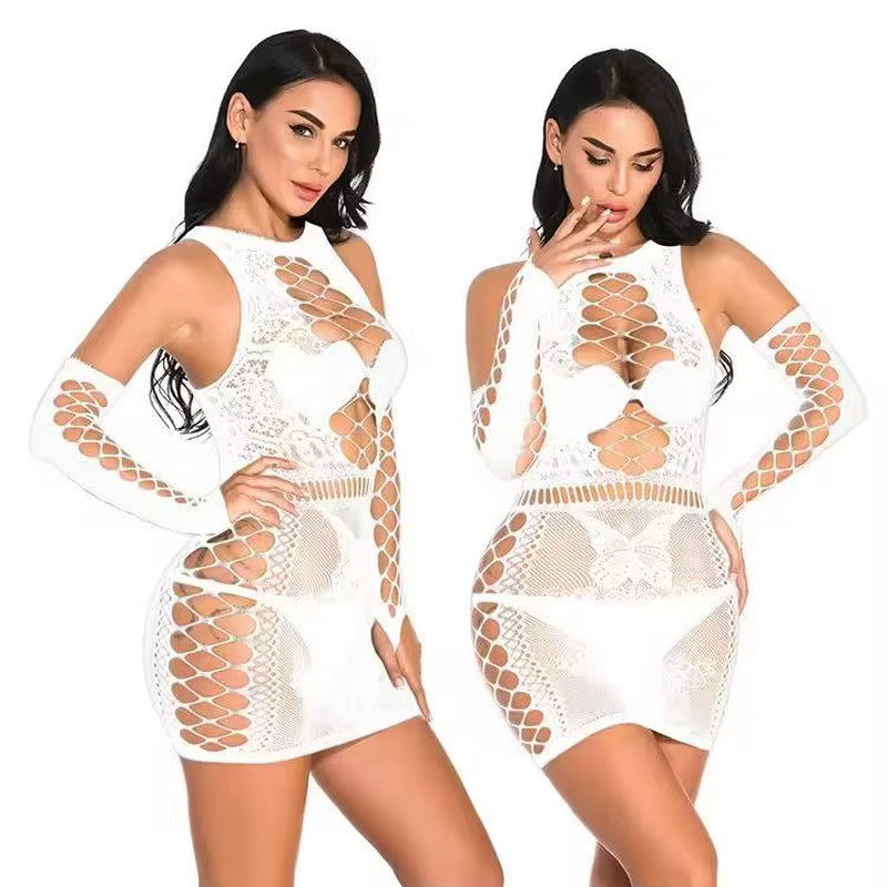 Wholesale Women's Black Transparent Lace Sheer Lingerie with Hollow Out Design