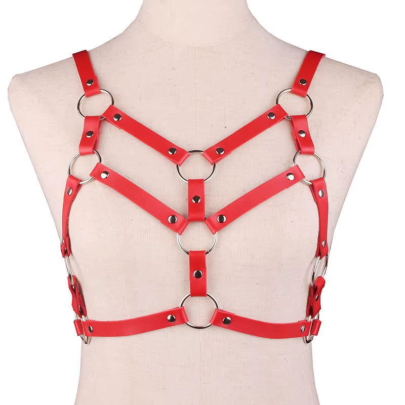 Seksfun Women's Adjustable PU Leather Chest Harness - Punk Goth Bondage Lingerie with Bra and Fetish Design