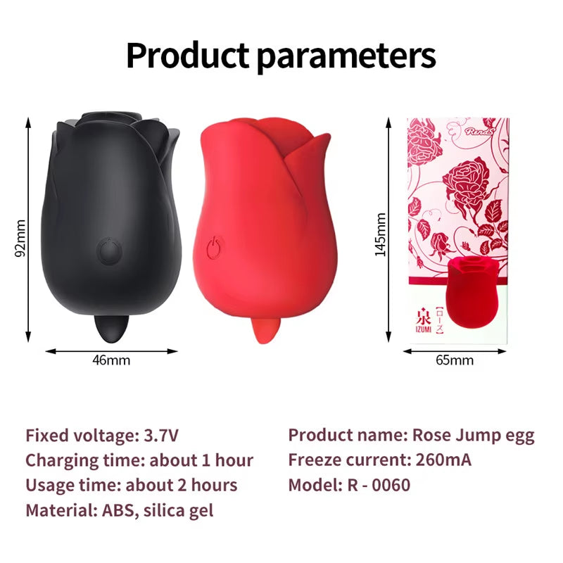 2021 Hot Sales Yellow Red Black Double Sided Rose Shape Sex Toys Clitoral Tongue Licking Sucking Rose Vibrator for Women