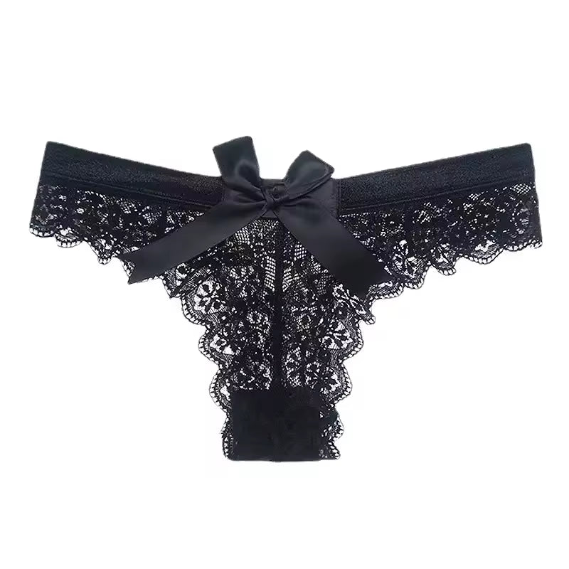 Lady'S Sexy Transparent Lace Briefs Thong with Rhinestone Decoration Solid Pattern Nonwoven Weaving Method