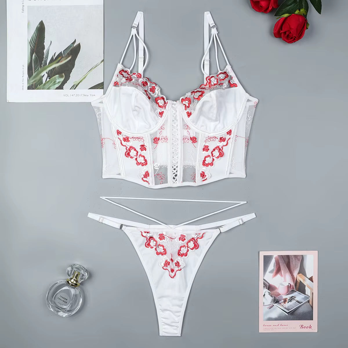 2025 Premium Floral Embroidery High-Quality Women's Lingerie Set